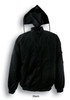 A black unisex adults flying jacket featuring a zip front, stand-up collar, and an attached hood.