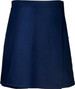 A navy blue skort with a pleated design, featuring an elastic waistband and a logo. Suitable for school wear.