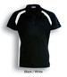 A black and white polo shirt featuring contrast panels and a collar. The shirt has a logo on the chest.