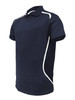 A navy blue unisex sports polo shirt featuring white accents and a logo.