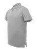 A light grey unisex polo shirt with a collar, short sleeves, and a logo on the chest area.