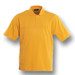 A yellow short sleeve polo shirt with a collar and a logo on the chest.