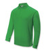 A green unisex long sleeve polo shirt with a collar and a logo. Perfect for casual wear.