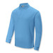 A long sleeve polo in light blue, featuring a collar and a logo on the chest.