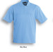 Sky blue unisex basic polo shirt with a collar and short sleeves, featuring a logo.