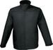 A men's soft shell jacket in black, featuring a zip closure and a high collar. The jacket has one zippered pocket and a branded logo.