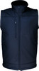 A navy blue men's ripstop softshell vest with a full front zip and side pockets, featuring a logo.