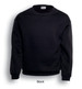A black unisex crew neck fleece jumper with long sleeves and a casual fit. It features a logo above the neckline.