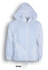 A white unisex adults yachtsman's jacket without lining, featuring a hood and drawstring.