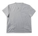 A grey ladies scrub top featuring a V-neck design and multiple pockets. It has a logo on the fabric.