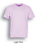 A light pink plain cotton T-shirt with a crew neckline and short sleeves, featuring a logo.