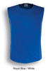 A royal blue tank top with white accents and sleeveless design. It features a logo on the front.