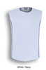 A white and navy sleeveless men's tank top with contrasting side stitching and a logo.