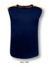 A navy and gold tank top featuring contrasting shoulder details, with a rounded hem and a logo.