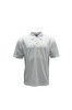 A short-sleeved, light grey polo shirt with a collar and a logo on the chest.