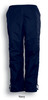 Navy kids' training track pants with adjustable hem and elastic waistband. Features pockets and a logo.