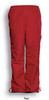 Red track pants featuring a drawstring waist and elasticised cuffs, designed for kids. Includes a logo on the side.