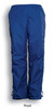 Royal blue kids' track pants featuring an elastic waistband and adjustable cuffs, with a logo present.
