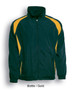 A bottle green and gold unisex adults training track jacket with a zip front and elasticated cuffs.