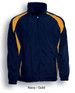 A navy and gold kids training track jacket with a zip, featuring contrasting panels and a collar.