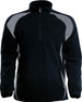A black unisex adults 1/2 zip fleece pullover featuring grey accents and a zipped collar.