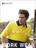 A yellow and navy blue unisex polo shirt with two front pockets, featuring a logo.