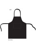 A black bib apron with adjustable neck strap and waist ties, featuring a front pocket. Dimensions: 70cm x 85.5cm.