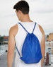 A dark navy swim backpack with drawstring closures and shoulder straps. It features a simple design.