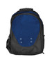 A Climber Backpack in navy blue and black, featuring a front pocket and a mesh side pocket. It has a logo on it.