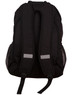 A black backpack with mesh side pockets and adjustable straps, featuring a logo on the back.