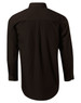 A black Men's Poplin Long Sleeve Business Shirt displayed from the back, featuring a button-up design and a logo.