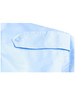 A light blue short sleeve button-up shirt featuring an epaulette detail and a button closure. Includes branding.