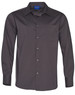 Men's long sleeve button-up shirt in dark grey with a chest pocket and a logo on the collar.