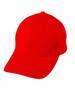 A red heavy brushed cotton cap with a curved brim and a logo on the front.