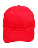 A red heavy brushed cotton cap with a curved brim and an adjustable strap at the back.