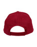 A red heavy brushed cotton cap featuring an adjustable back strap and a logo on the side.