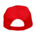 A red polycotton twill cap with an adjustable strap and a branded logo on the back.