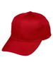 A red polycotton twill cap featuring a structured design and a logo on the front.