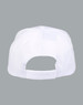 A white polycotton twill cap featuring an adjustable back strap and a logo on the side.