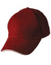 A red Sandwich Peak Cap with a curved brim and an eyelet, featuring a logo on the side.