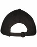 A black cap featuring a curved brim, made of sturdy fabric with ventilation holes and an adjustable strap at the back.