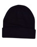Acrylic beanie in solid black colour with a folded brim design. Features a logo on the front.