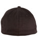 A black cotton fitted cap with a rounded crown and a small button at the top, featuring no visible branding.