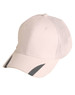 A beige cap with a mesh back and contrasting grey trim. It features a logo on the front.