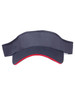 A contrast sandwich visor featuring a navy top and red trim, with an adjustable strap at the back.