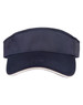 A navy blue sandwich visor with a wide brim and an adjustable strap; features a logo on the front.