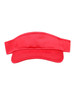 A bright red sandwich visor with a wide brim and adjustable band, featuring a logo on the front.