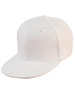 A white snapback cap featuring six panels and a curved brim, with ventilation holes and a logo.