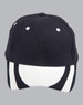 A black cap featuring a white and black patterned peak, with a logo on the front.