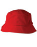 A red bucket hat with a mesh design and white sandwich trim, featuring a logo.